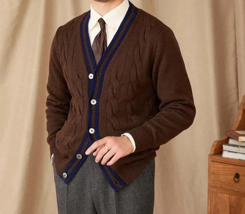 Antonios twisted knit cardigan in vintage Italian style made of thin wool.
