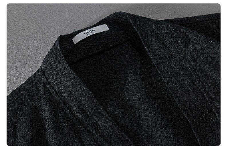 collar black shirt long sleeve made of ramie and cotton for men