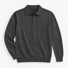 Fine knit long sleeve wool blend polo in dark gray, product view
