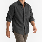 Relaxed corduroy shirt with a curved hem in charcoal, three-quarter model view