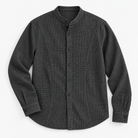 Microcheck band collar shirt with panel seams in dark gray, product view