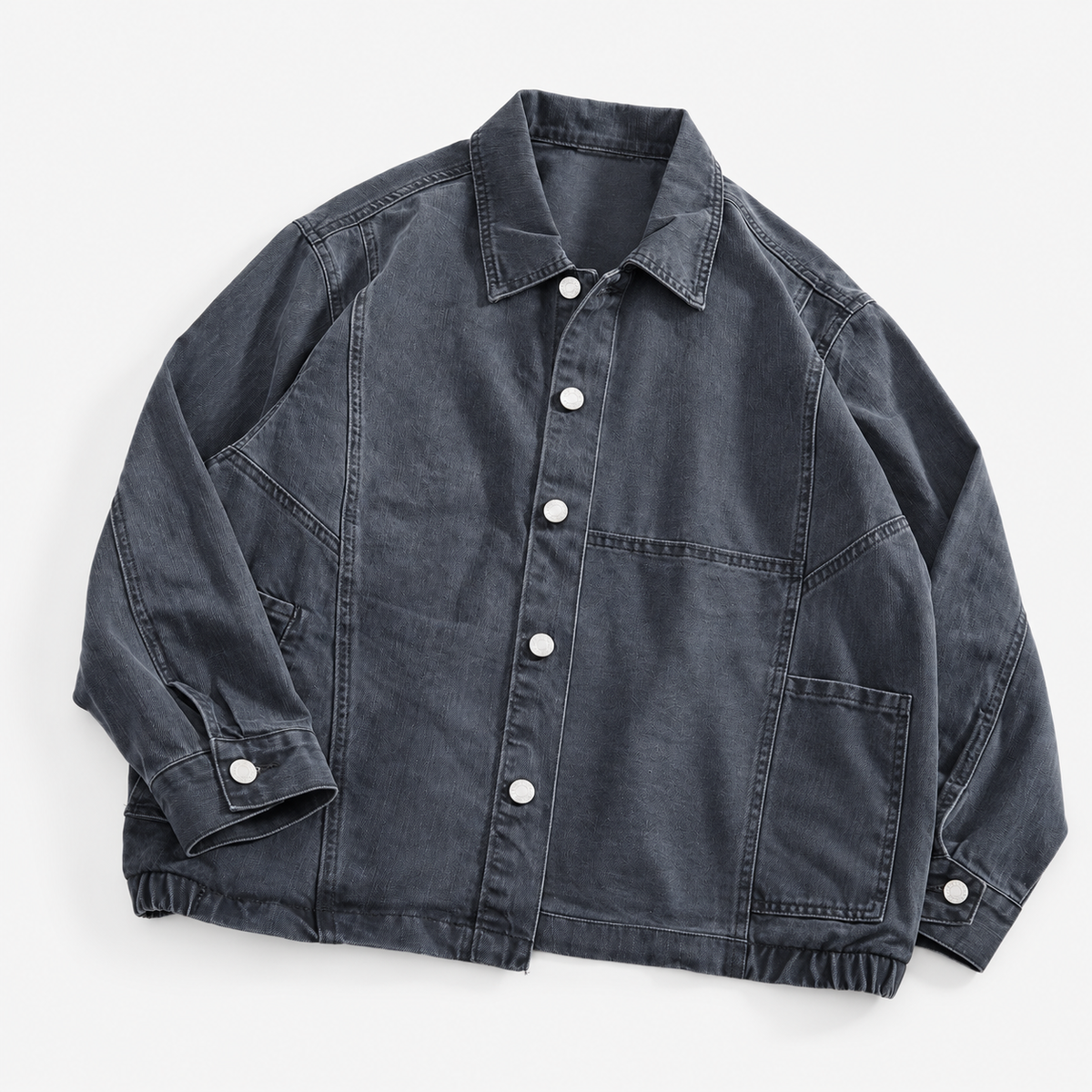 Washed cotton jacket with a gathered hem in slate gray, product view
