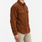 Washed cotton corduroy double pocket shirt in cognac, three-quarter model view