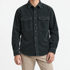 Washed cotton corduroy double pocket shirt in deep teal, front model view