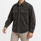 Washed cotton corduroy double pocket shirt in charcoal, front model view