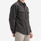 Washed cotton corduroy double pocket shirt in charcoal, three-quarter model view