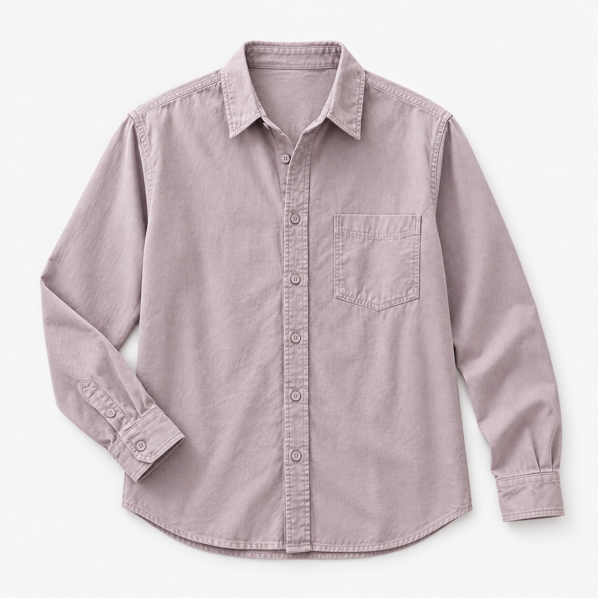 Cotton point collar shirt with a chest pocket in dusty lilac, product view