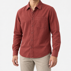 Cotton point collar shirt with a chest pocket in brick red, front model view