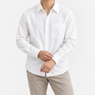 Cotton point collar shirt with a chest pocket in white, front model view