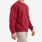 Heavyweight cotton crew neck sweatshirt in wine red, three-quarter model view