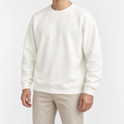 Heavyweight cotton crew neck sweatshirt in white, front model view