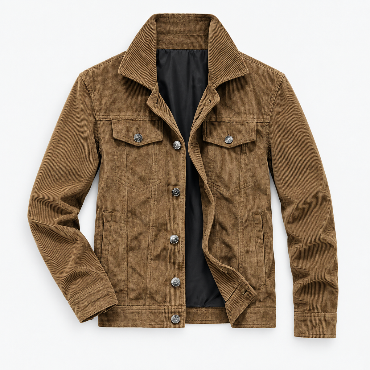Cotton blend corduroy button front jacket in khaki, product view