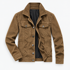 Cotton blend corduroy button front jacket in khaki, product view
