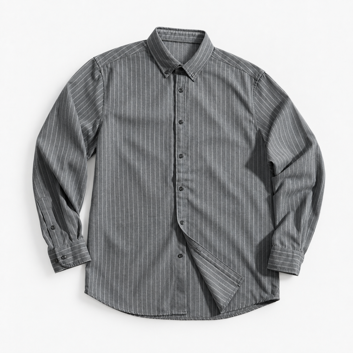 Brushed stripe shirt with a button down collar in gray stripe, product view