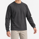 Heavy cotton raglan sleeve crew neck top in dark gray, front model view