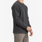 Heavy cotton raglan sleeve crew neck top in dark gray, three-quarter model view