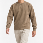 Heavy cotton raglan sleeve crew neck top in khaki, front model view