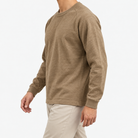 Heavy cotton raglan sleeve crew neck top in khaki, three-quarter model view