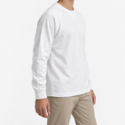 Heavy cotton raglan sleeve crew neck top in white, three-quarter model view