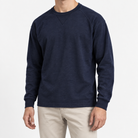 Heavy cotton raglan sleeve crew neck top in navy blue, front model view