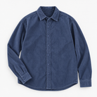 Washed cotton corduroy shirt with a clean front in slate blue, product view