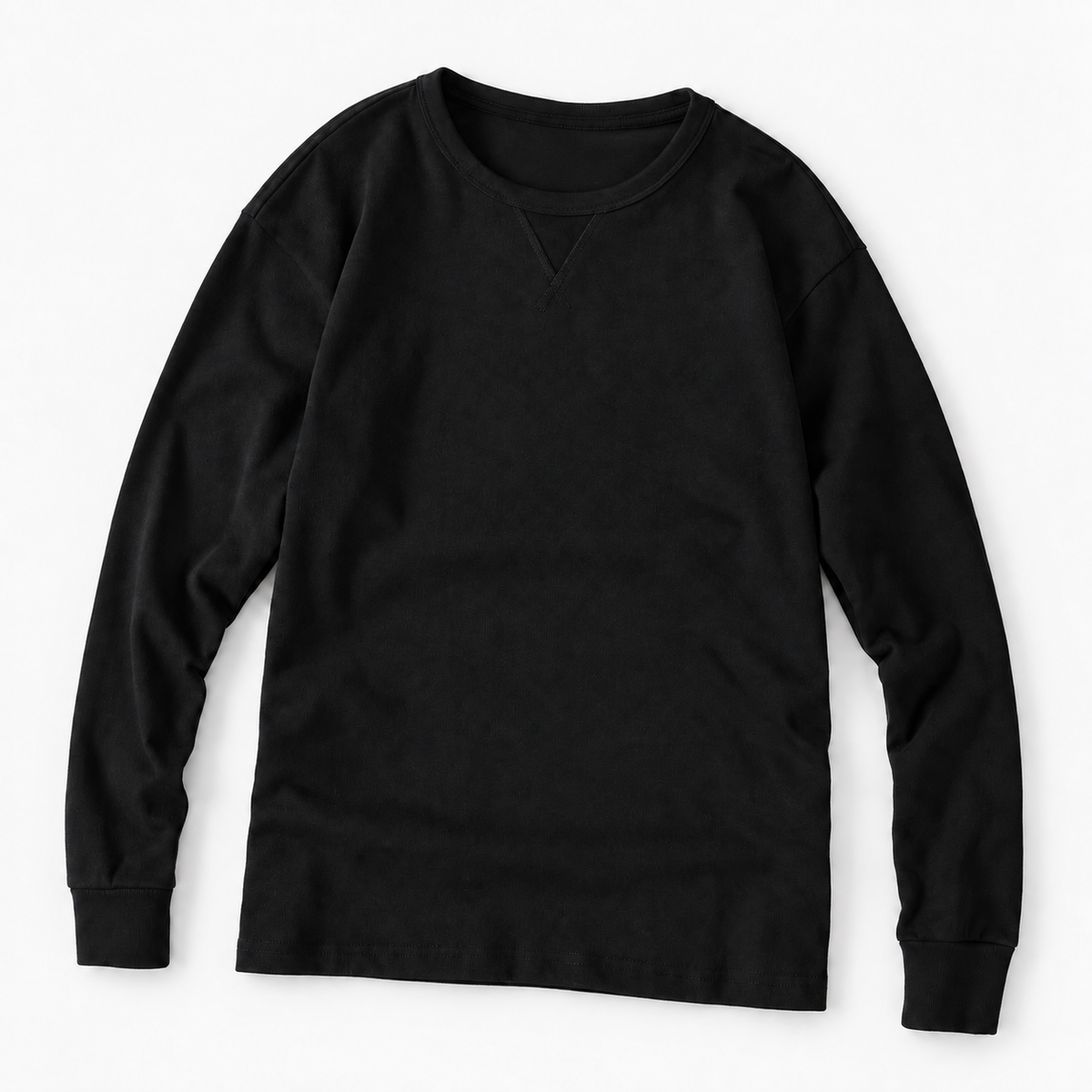 Washed cotton long sleeve jersey top in black, product view