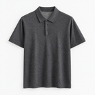 Textured lyocell short sleeve knit polo in charcoal, product view