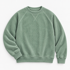 Ribbed raglan sweatshirt with a stitched neckline in sage green, product view