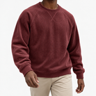 Ribbed raglan sweatshirt with a stitched neckline in wine red, front model view