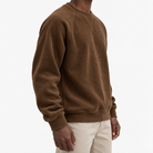 Ribbed raglan sweatshirt with a stitched neckline in brown, three-quarter model view
