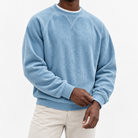 Ribbed raglan sweatshirt with a stitched neckline in light blue, front model view