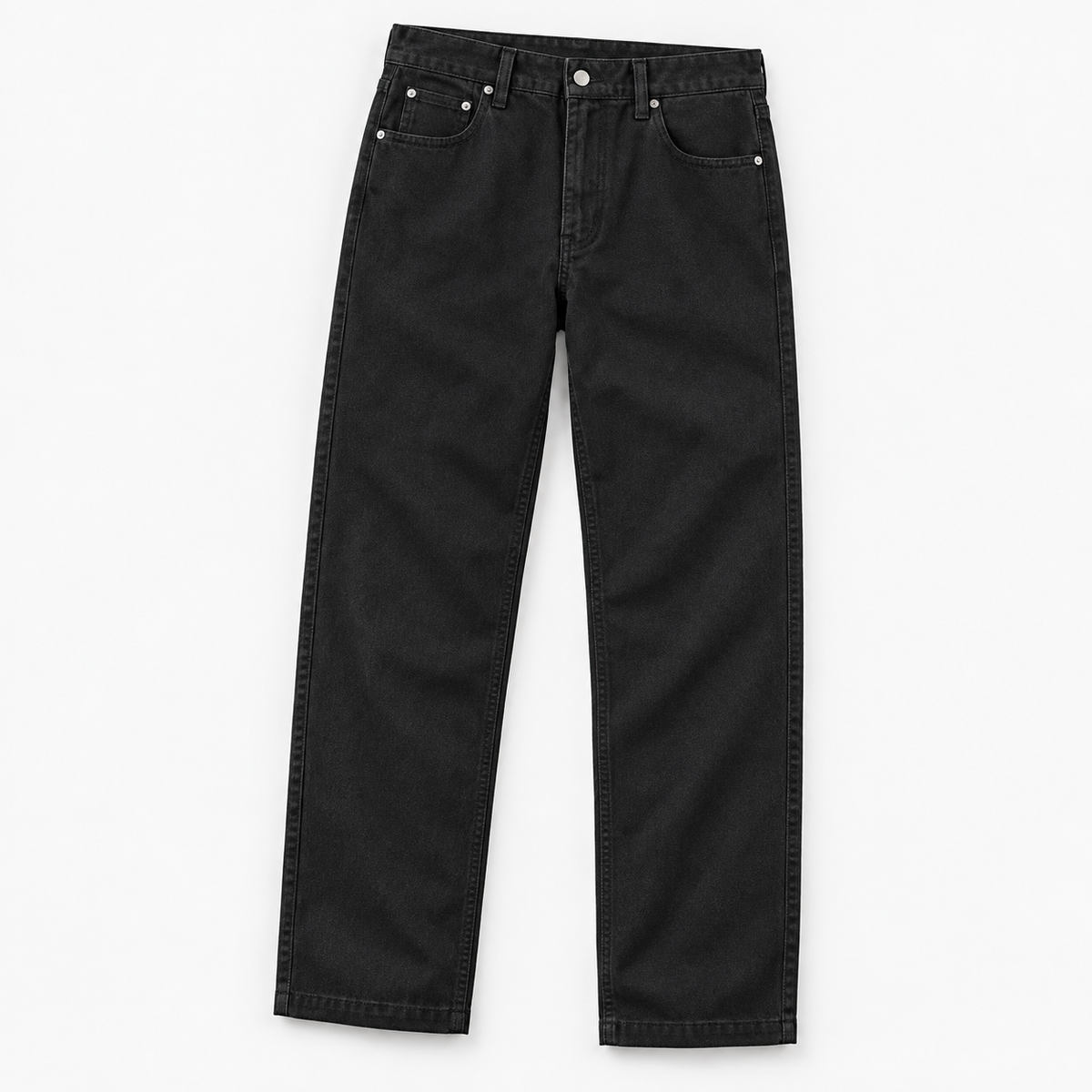 Washed cotton twill five pocket trousers in black, product view