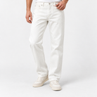 Washed cotton twill five pocket trousers in white, front model view