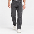 Washed cotton twill five pocket trousers in dark gray, front model view