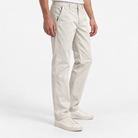 Relaxed cotton stretch twill chinos in cream, three-quarter model view