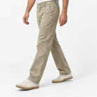 Relaxed cotton stretch twill chinos in sand, three-quarter model view