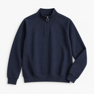 Textured quarter zip sweatshirt with raglan sleeves in navy blue, product view