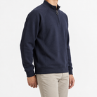 Textured quarter zip sweatshirt with raglan sleeves in navy blue, three-quarter model view