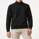 Textured quarter zip sweatshirt with raglan sleeves in black, front model view