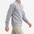 Textured quarter zip sweatshirt with raglan sleeves in light gray, three-quarter model view