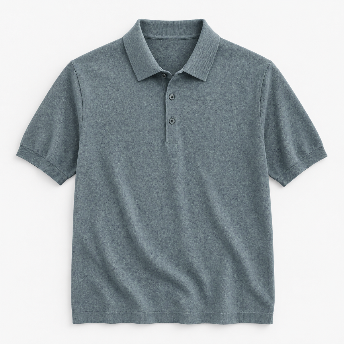 Lyocell silk polo with a fine textured knit in blue gray, product view