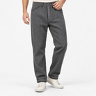 Wool blend straight trousers with a button fly in blue gray, front model view