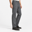 Wool blend straight trousers with a button fly in blue gray, three-quarter model view