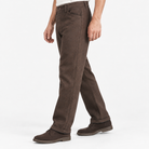 Wool blend straight trousers with a button fly in brown, three-quarter model view
