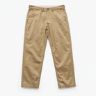 Washed cotton straight trousers with welt pockets in khaki, product view