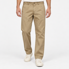 Washed cotton straight trousers with welt pockets in khaki, front model view