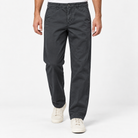 Washed cotton straight trousers with welt pockets in dark gray, front model view