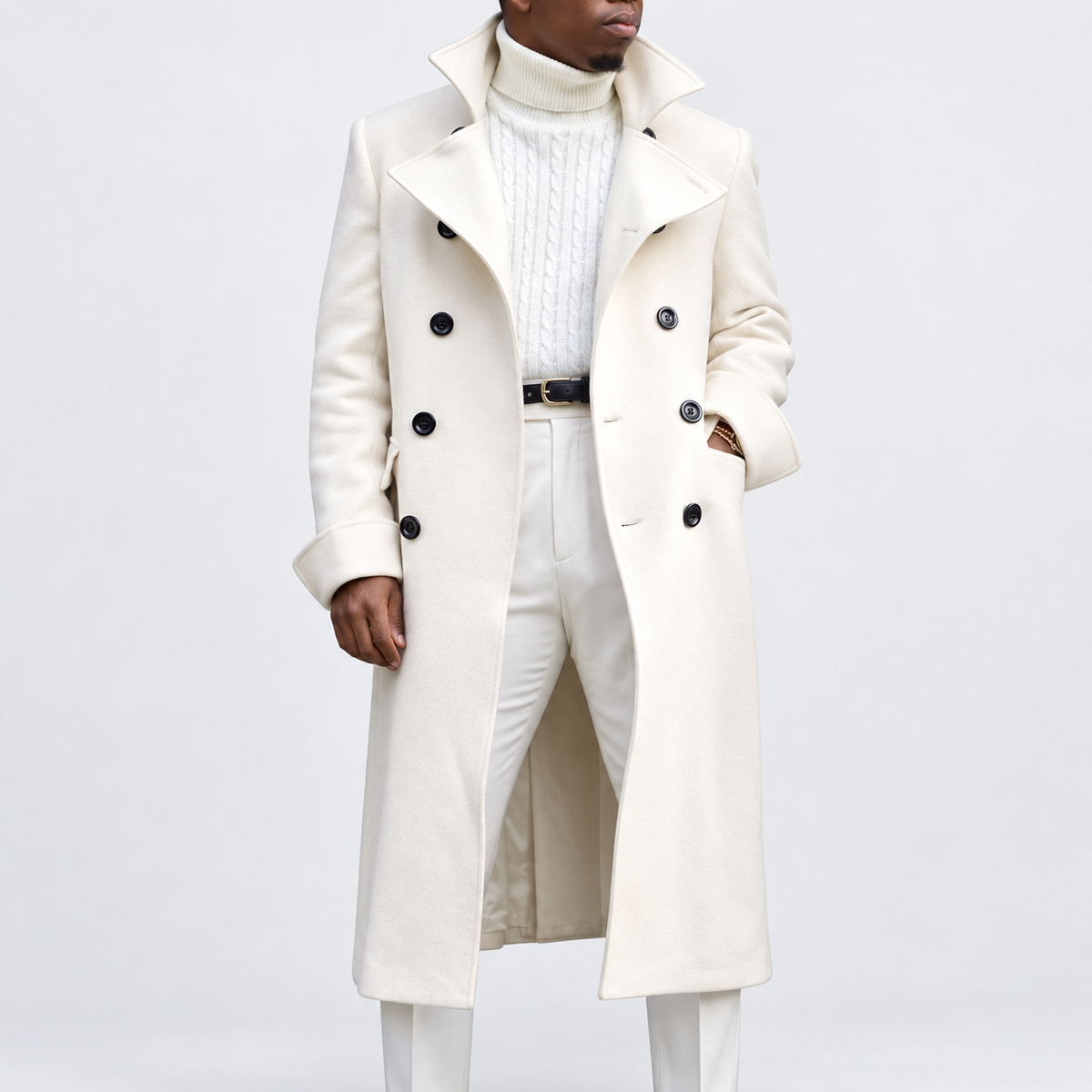Men's solid autumn coat — white