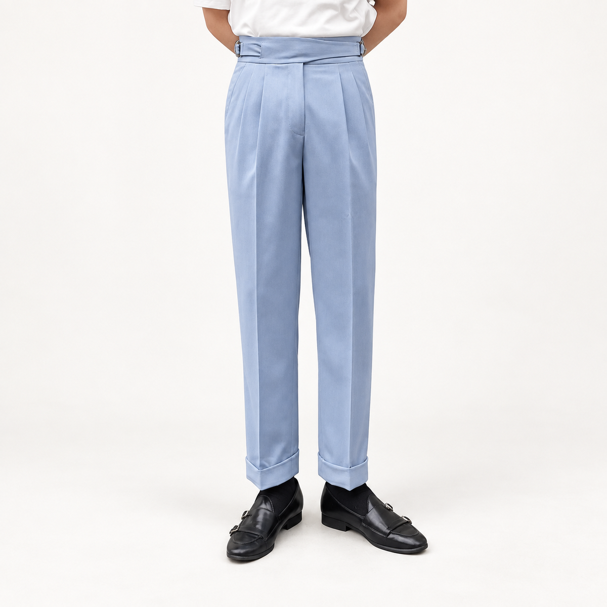 Casual button-down straight fit elegant pants in Blue – product view