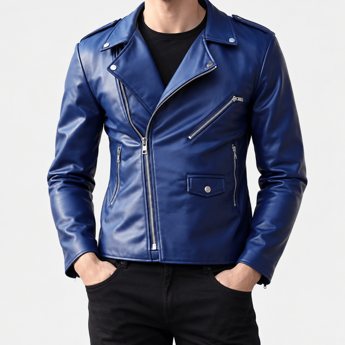 Antonios Motorcycle Leather Jacket - AntoniosClothing - Blue